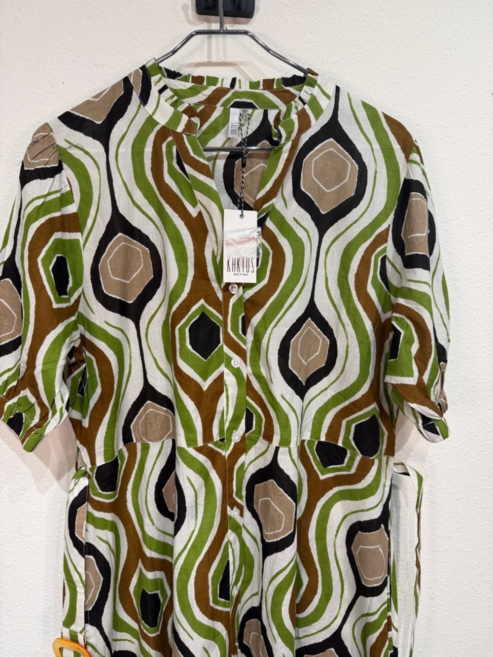 Kaktus Retro button down Cotton Geometric Midi Dress size XL in Green - Picture 3 of 11